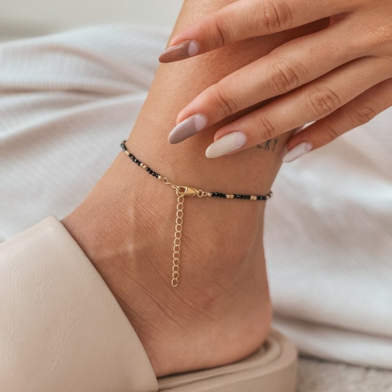 Brățară de picior din argint Golden Summerscape - Black Spinel
