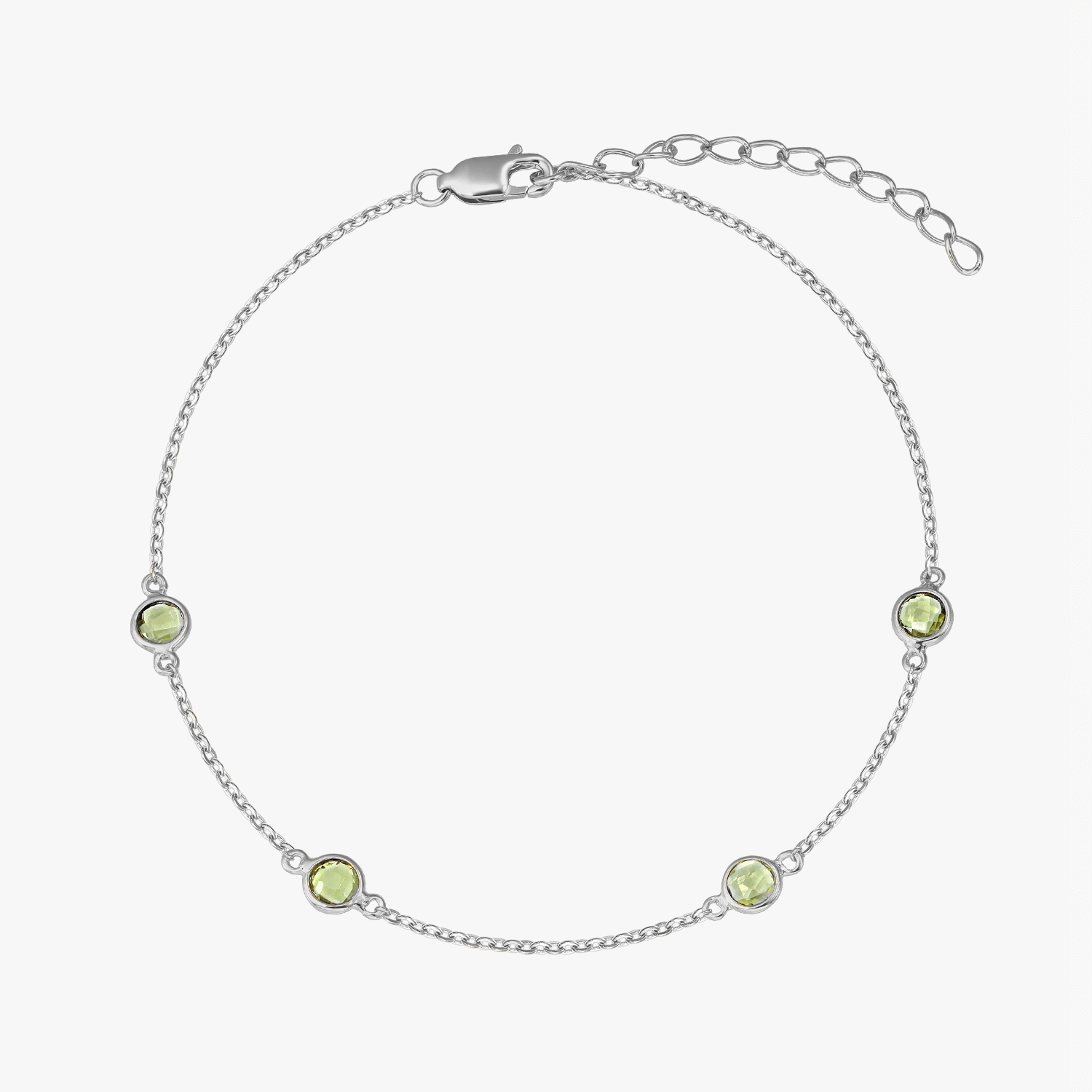Ezüst Birthstone Augusztus Karkötő - Peridot - Indira