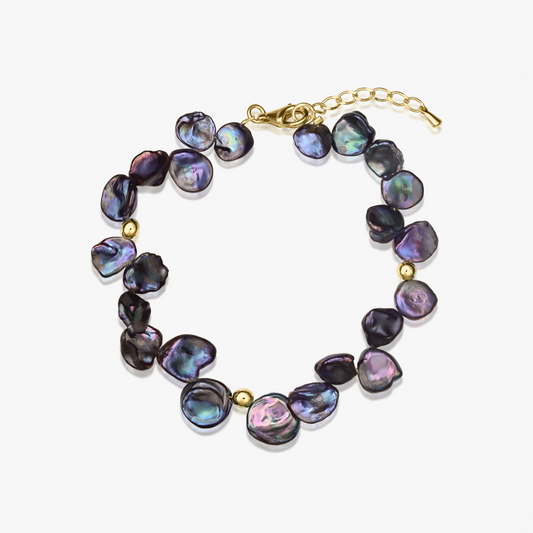 Bratara din aur Golden Lulu - Perle Keshi Negre - Indira