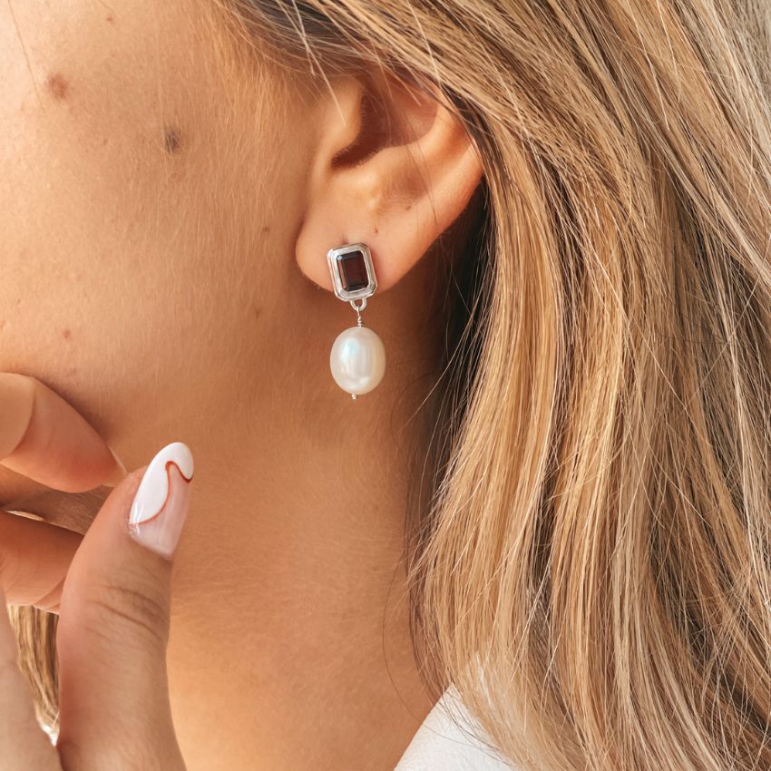 Cercei din argint Antique - Granat Perle Naturale - Indira