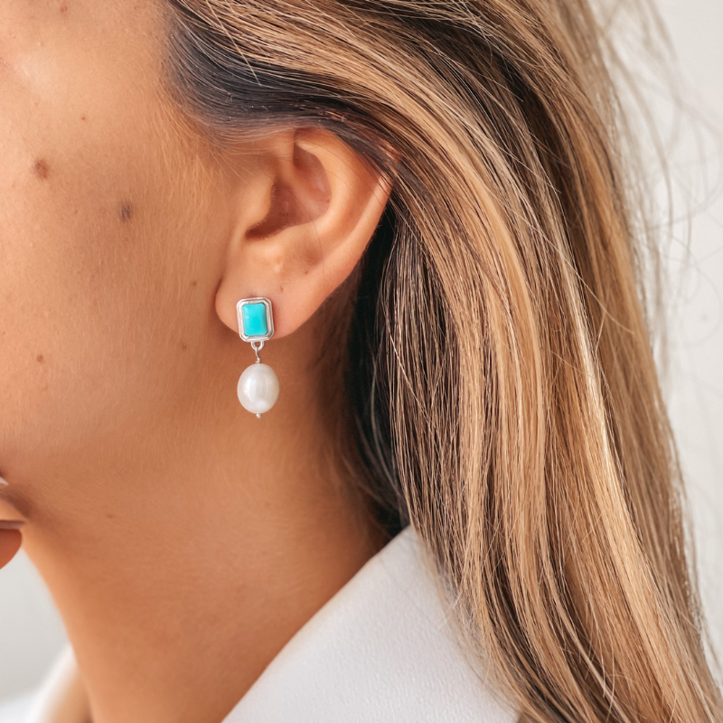 Cercei din argint Antique - Turcoaz, Perle Naturale - Indira