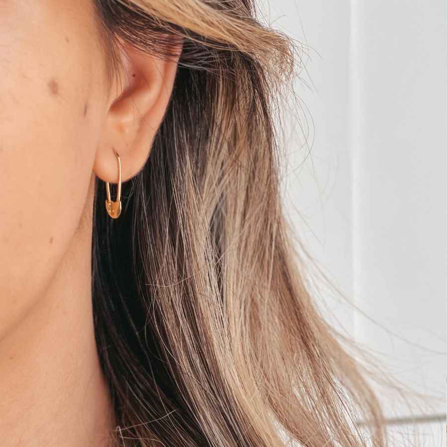 Cercei din argint Golden Safety Pin