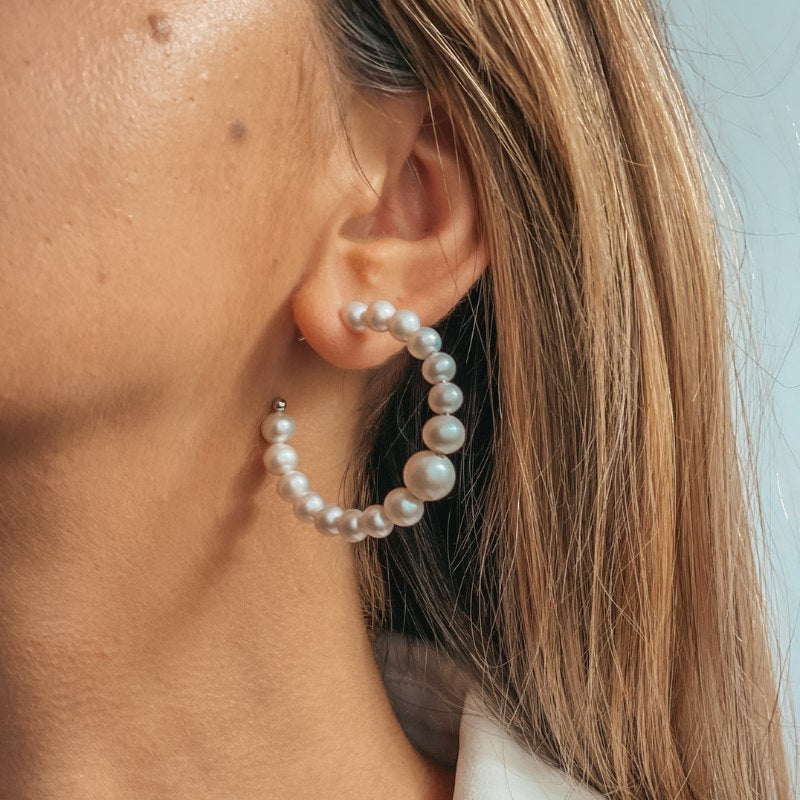 Cercei din argint Pearl Hoops - Perle Naturale