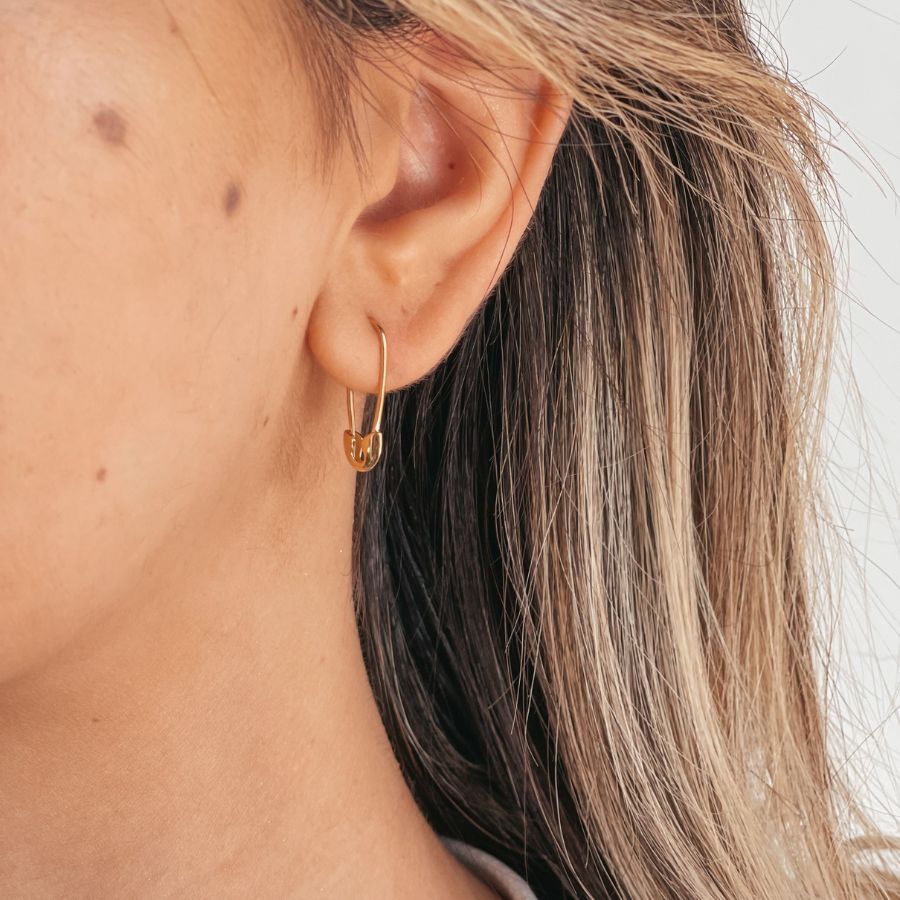 Cercei din argint Golden Safety Pin