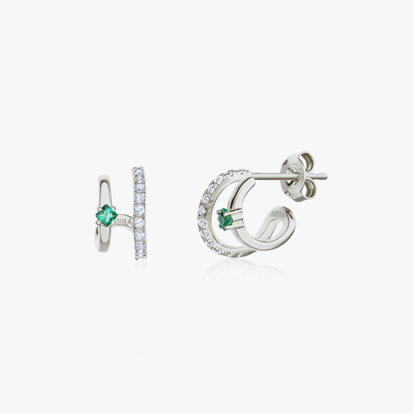 Cercei din argint Double - Zirconiu & Alpanite Verde - Indira