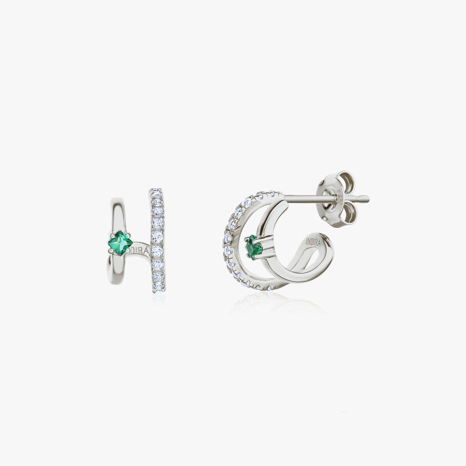 Cercei din argint Double - Zirconiu & Alpanite Verde - Indira