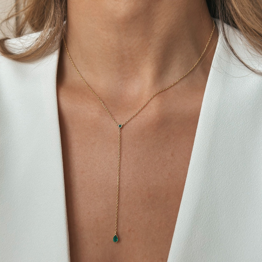 Golden Lariat ezüst nyaklánc - Zöld Onix - Indira