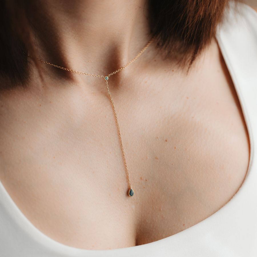 Golden Lariat ezüst nyaklánc - Zöld Onix - Indira