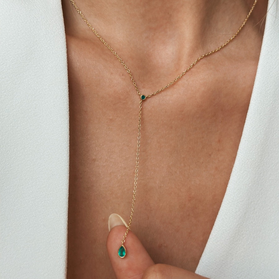 Golden Lariat ezüst nyaklánc - Zöld Onix - Indira
