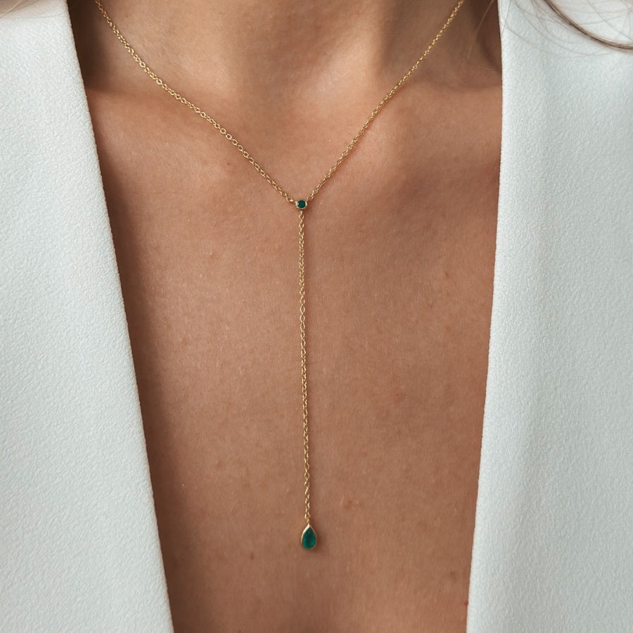 Golden Lariat ezüst nyaklánc - Zöld Onix - Indira