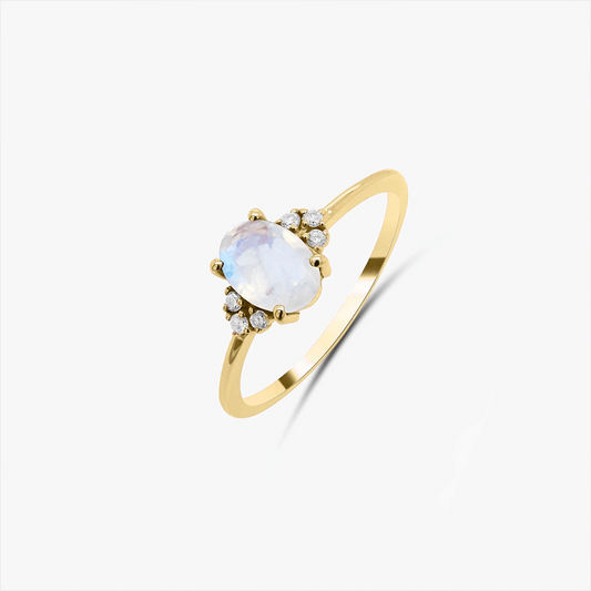 Inel din argint Golden Radiant – Piatra Lunii, Topaz Albastru - Indira