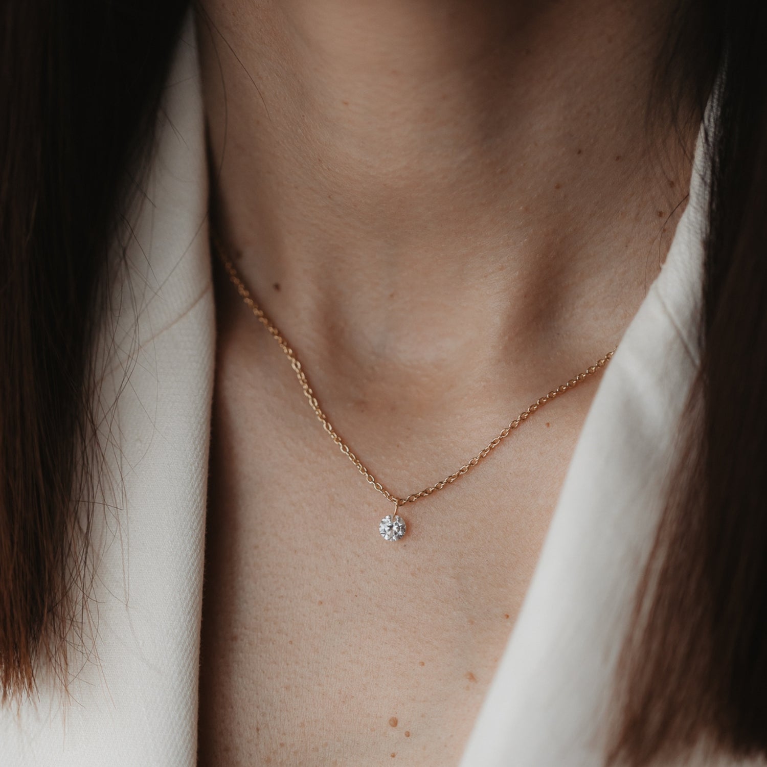 Colier din argint Golden Solitaire - Zirconiu - Indira