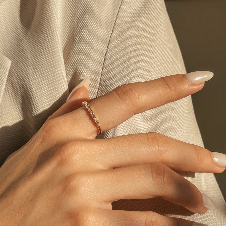 Inel argint Golden Baguette - Zirconiu