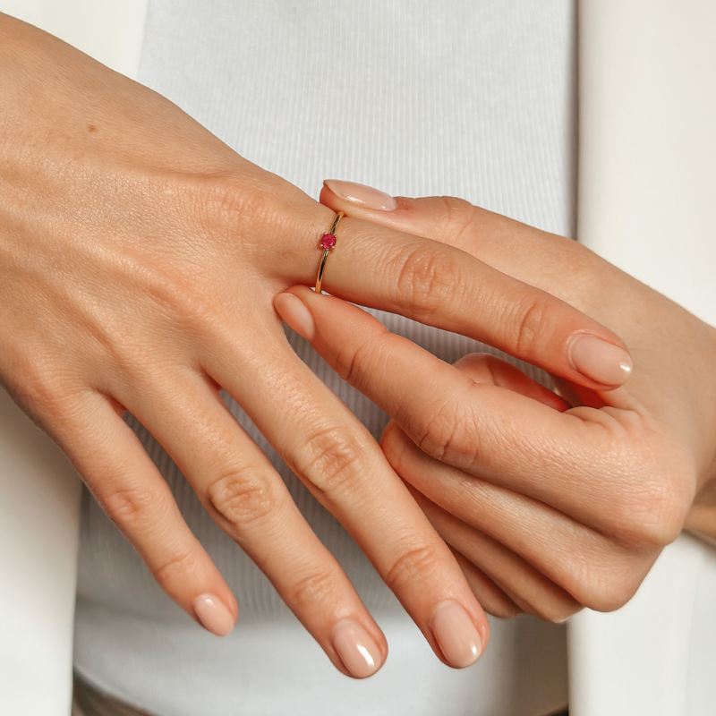 Inel din argint Birthstone Golden July - Rubin