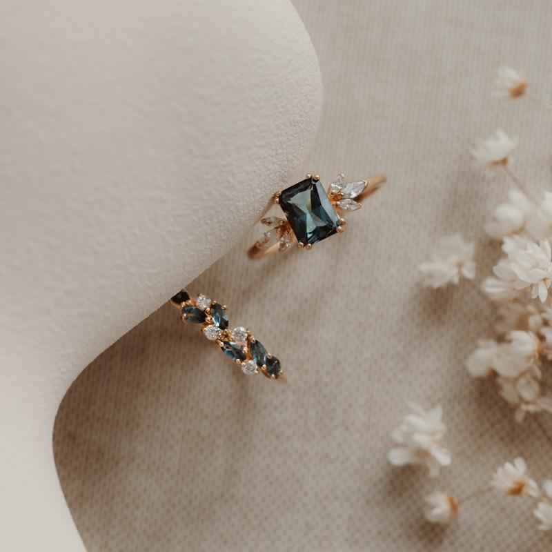 Inel din argint Golden Verdure - Topaz Albastru London