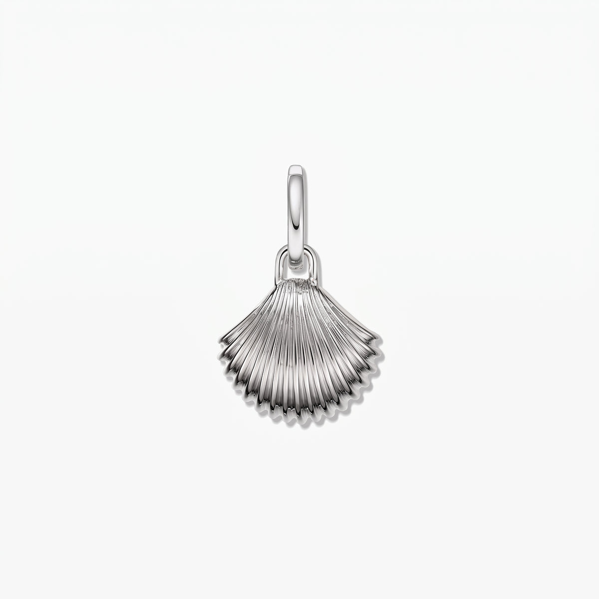 Rhodium-plated 925 sterling silver seashell pendant charm, centered on a clean white background.