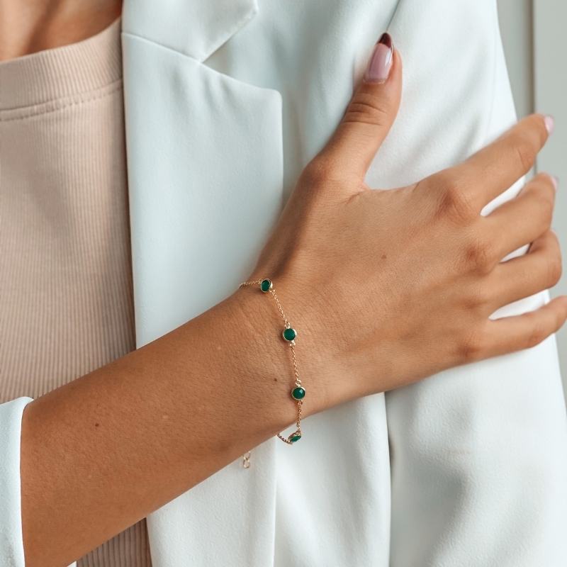 Brățară din argint Birthstone Golden May - Onix Verde