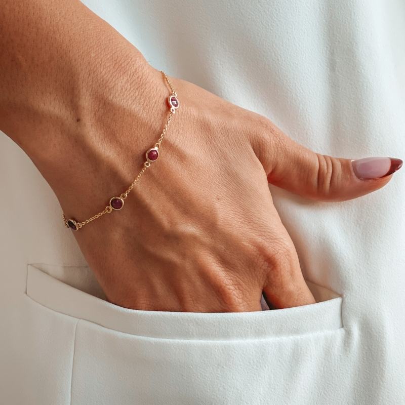 Ezüst Birthstone karkötő Golden July - Rubin - Indira