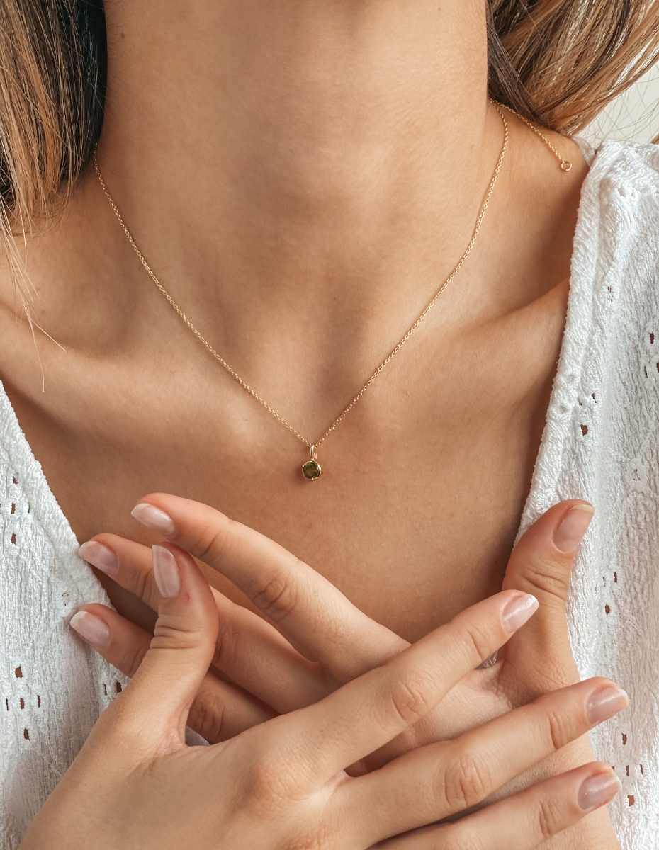 Colier din argint Birthstone Golden August - Peridot