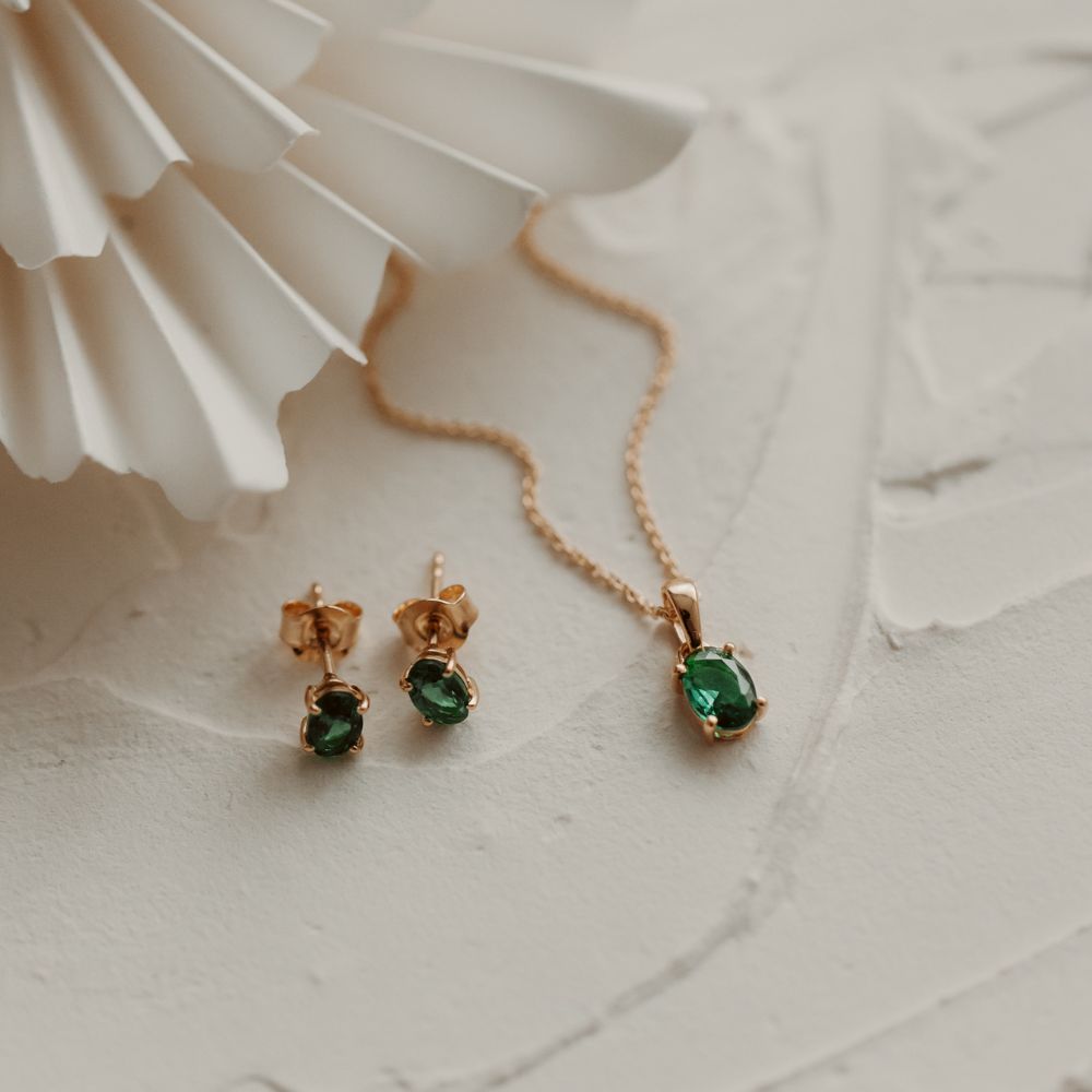 Cercei din argint Golden Reina - Zirconiu Verde
