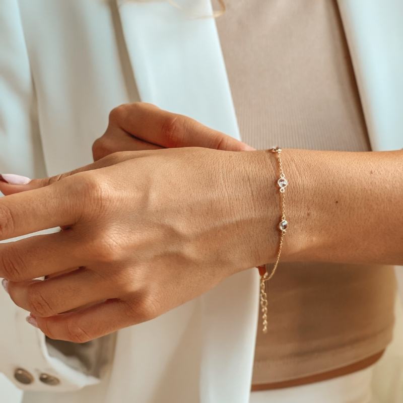 Birthstone Golden April ezüst karkötő - Fehér Topáz - Indira