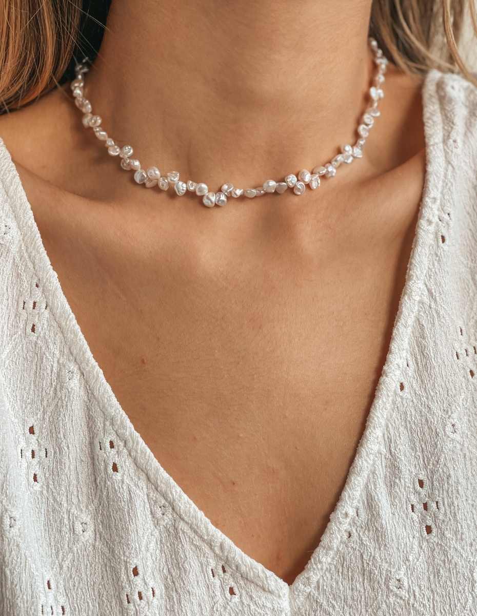 Colier din argint Golden Brielle - Perle naturale