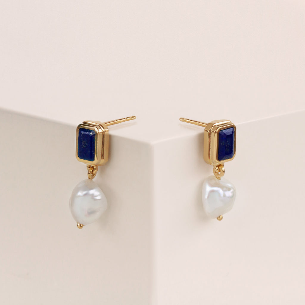 Cercei din argint Gold Antique - Lapis, Perle Naturale