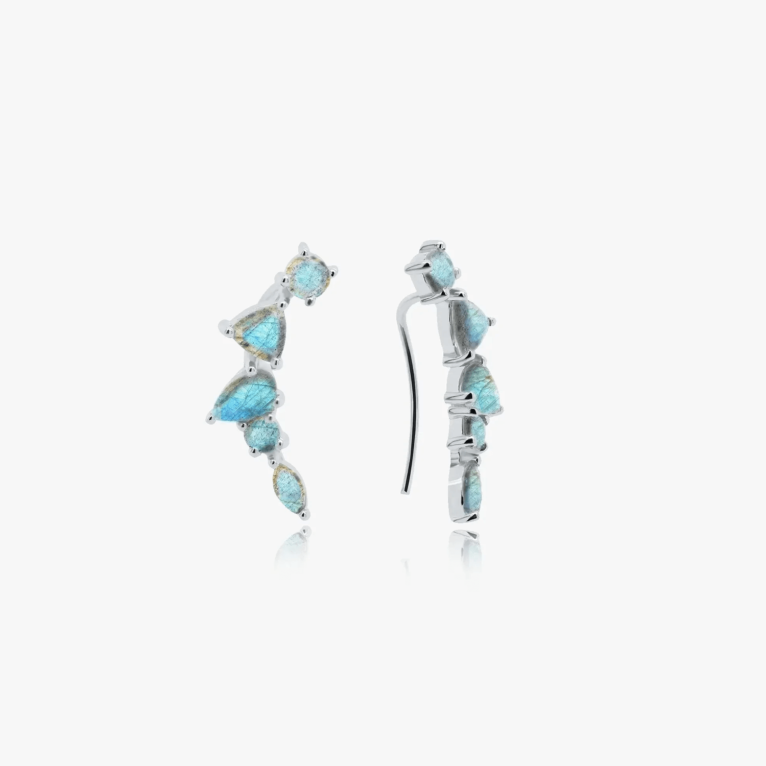 Valery Silver Earrings with labradorite stones displayed against a white background.