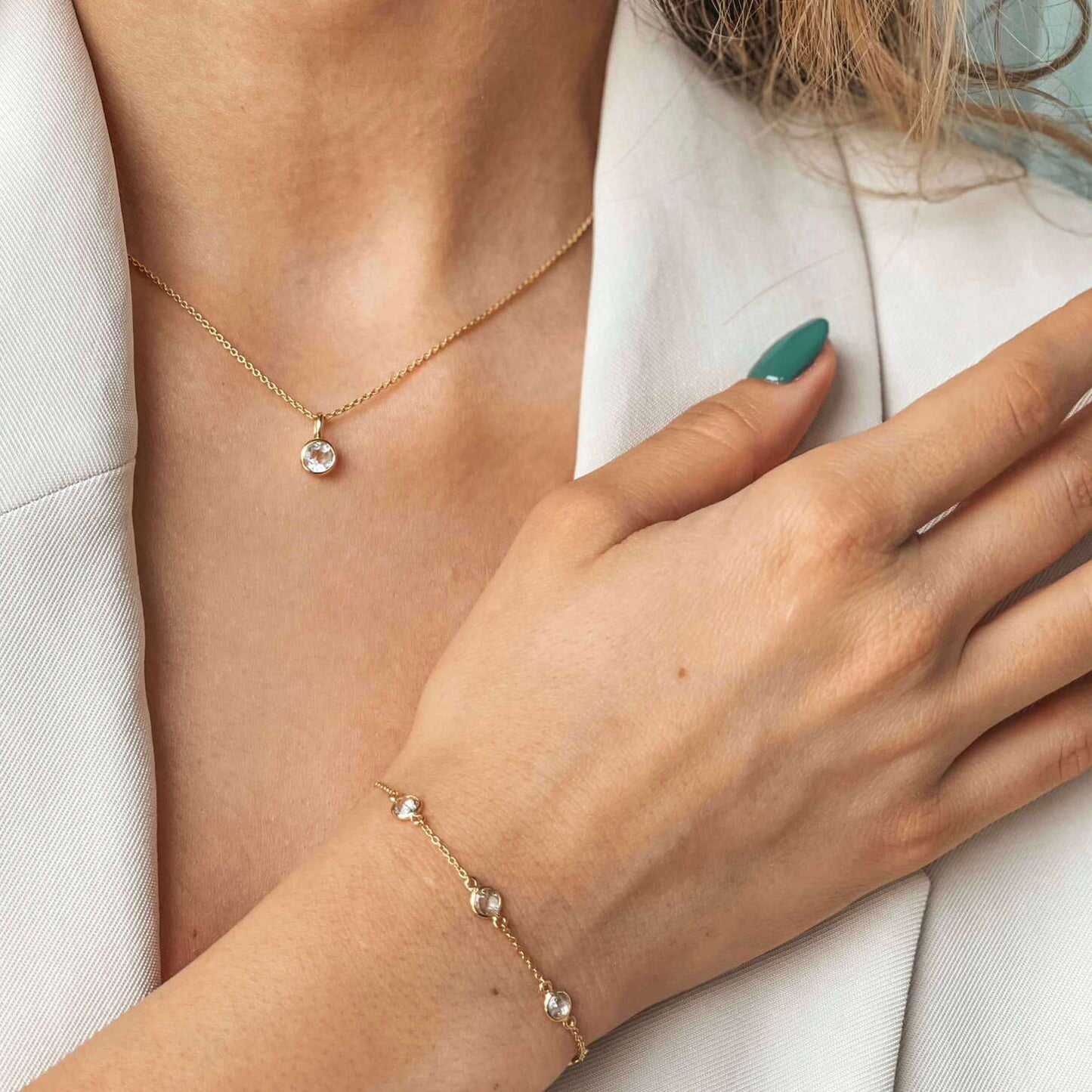 Colier din argint Birthstone Golden April - Topaz Alb