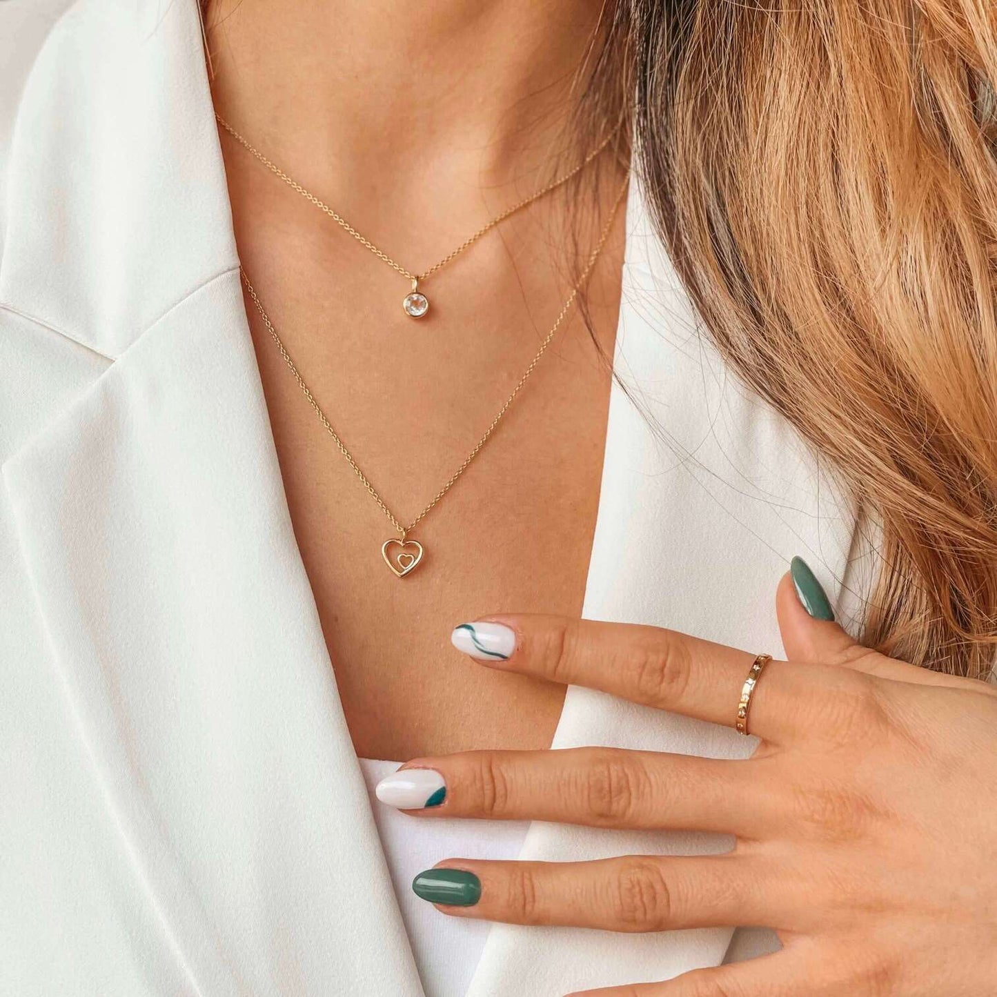 Colier din argint Birthstone Golden April - Topaz Alb