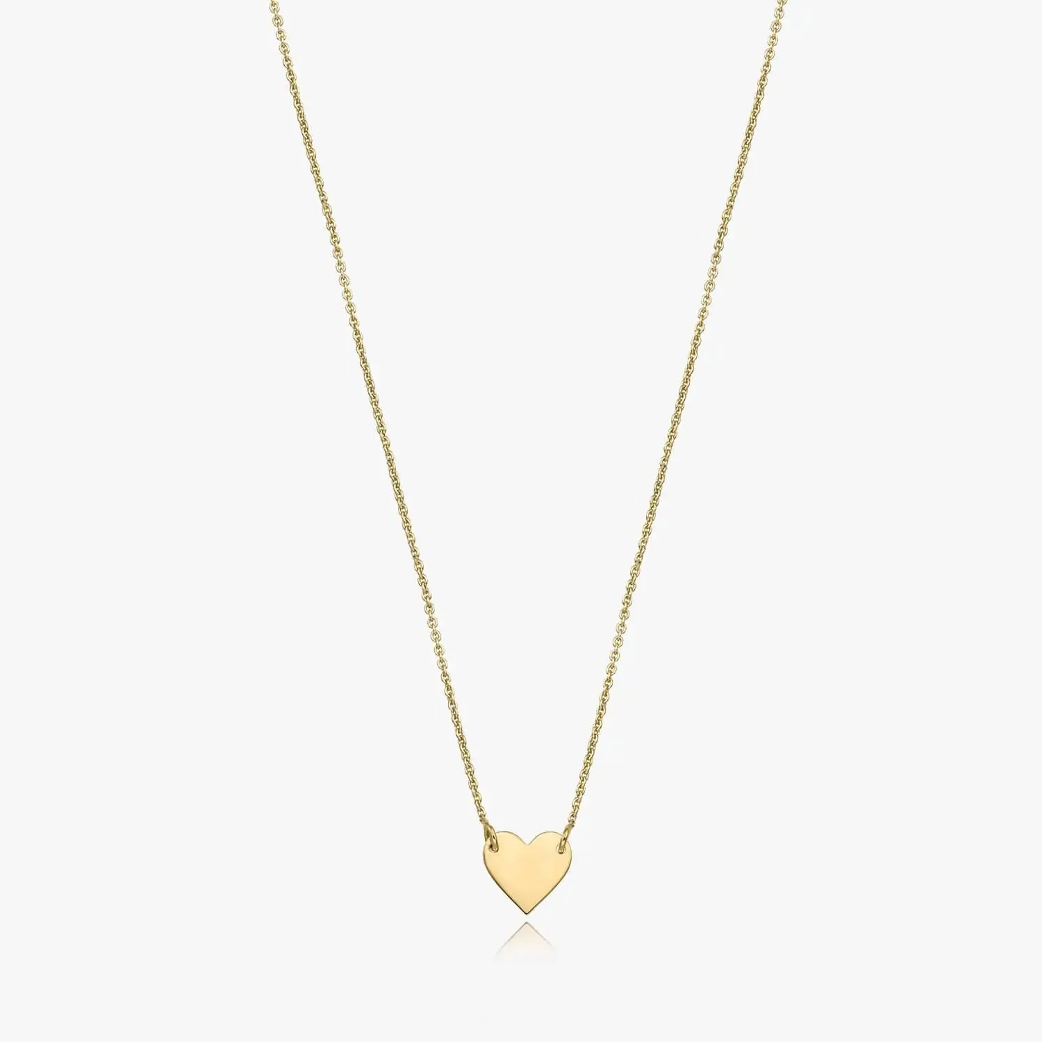 14K gold necklace with a heart-shaped pendant on a white background.