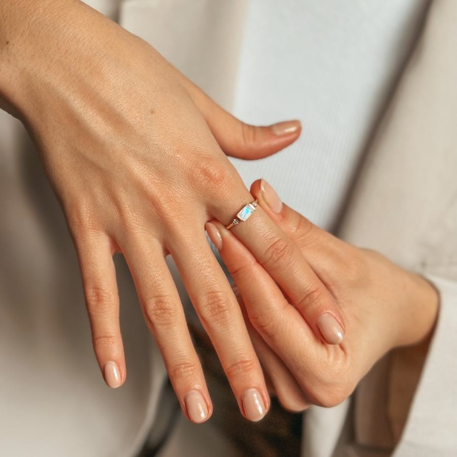 Inel din argint Eva Rose Gold - Piatra lunii, Zirconiu