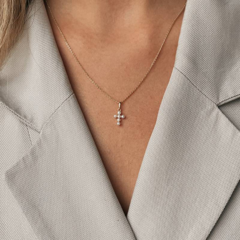 Pandantiv din aur Pearl Cross - Perle Naturale