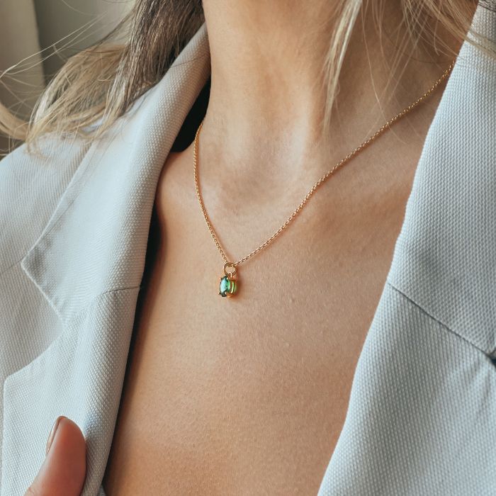Colier din argint Golden Reina - Zirconiu Verde