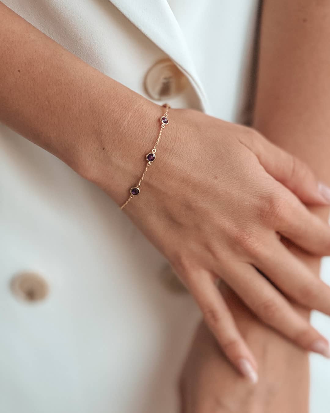 Birthstone Golden ezüst karkötő február - Ametiszt - Indira