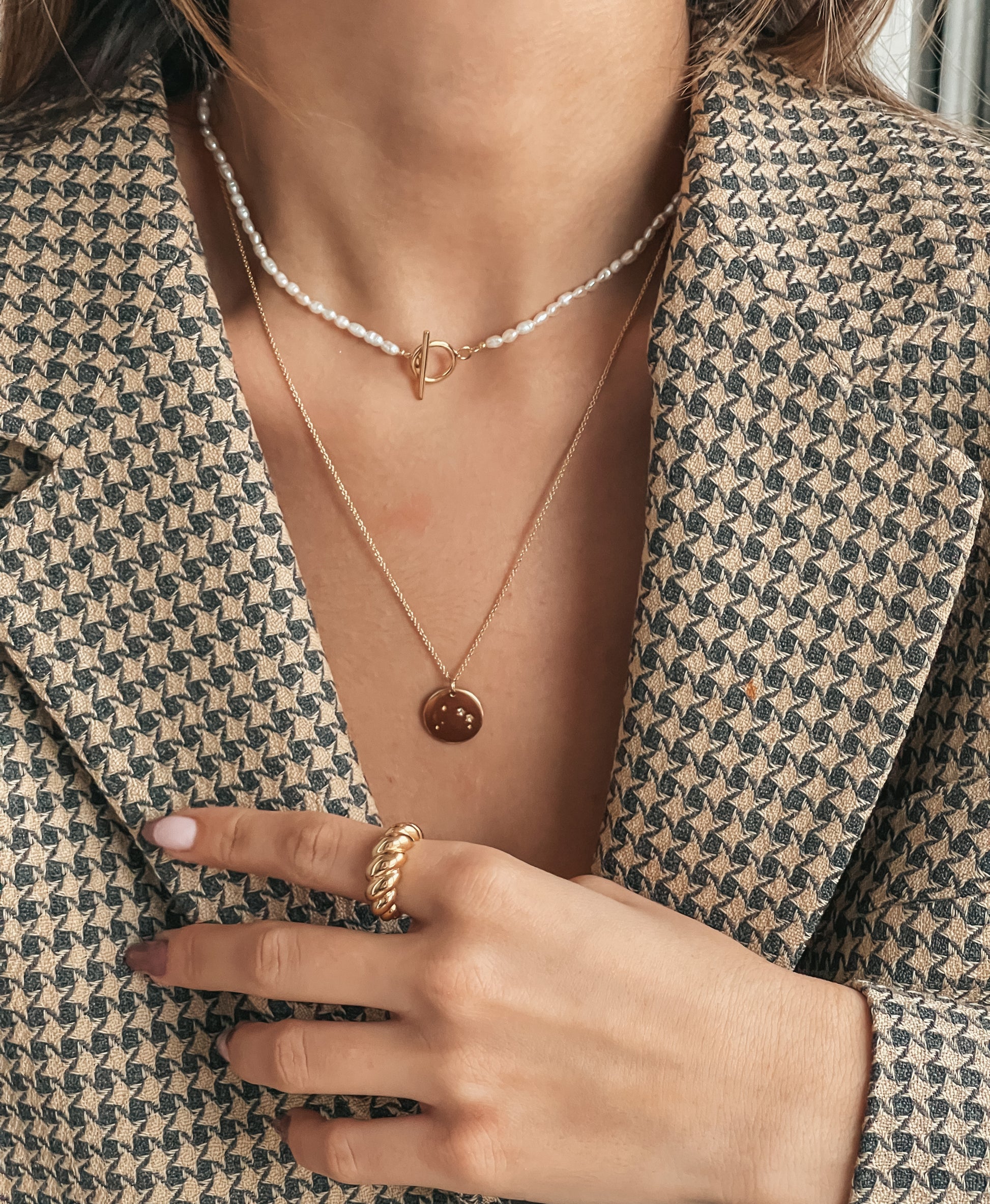 Colier din aur Locked - Perle Naturale - Indira