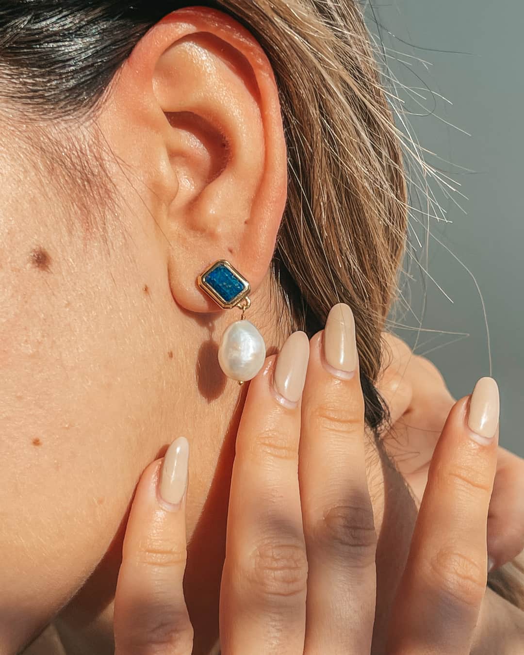 Cercei din argint Gold Antique - Lapis, Perle Naturale