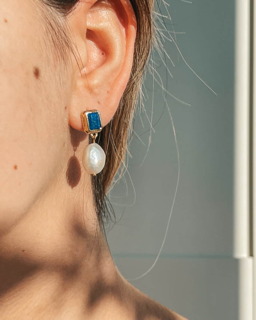 Cercei din argint Gold Antique - Lapis, Perle Naturale