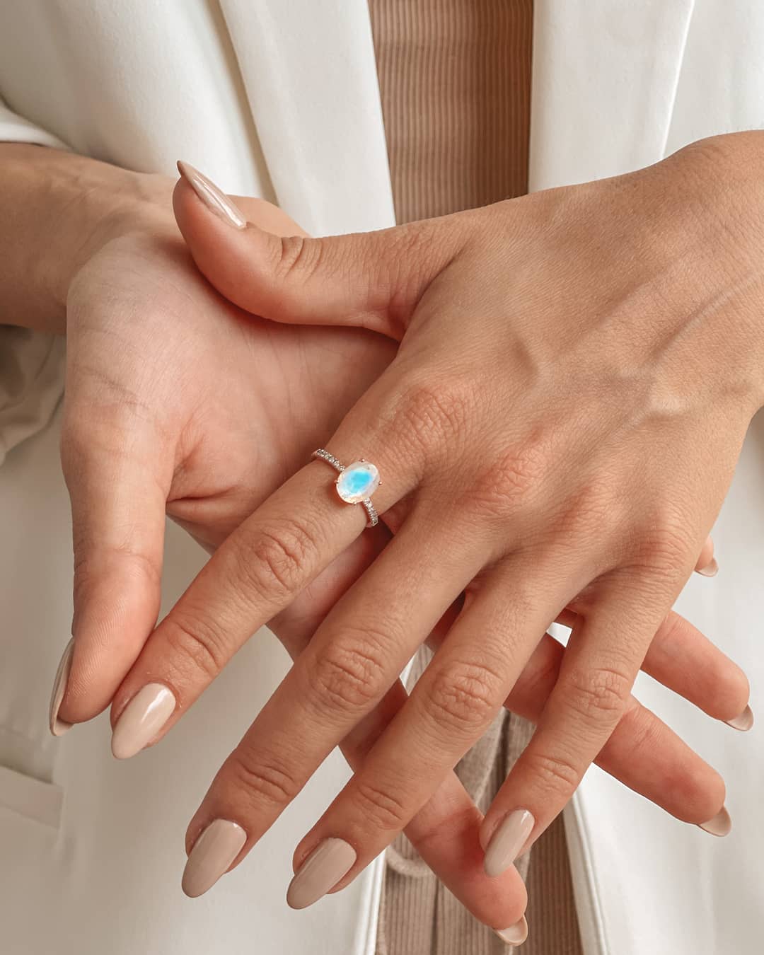 Inel din aur roz 14K Reina - Piatra Lunii & Diamante