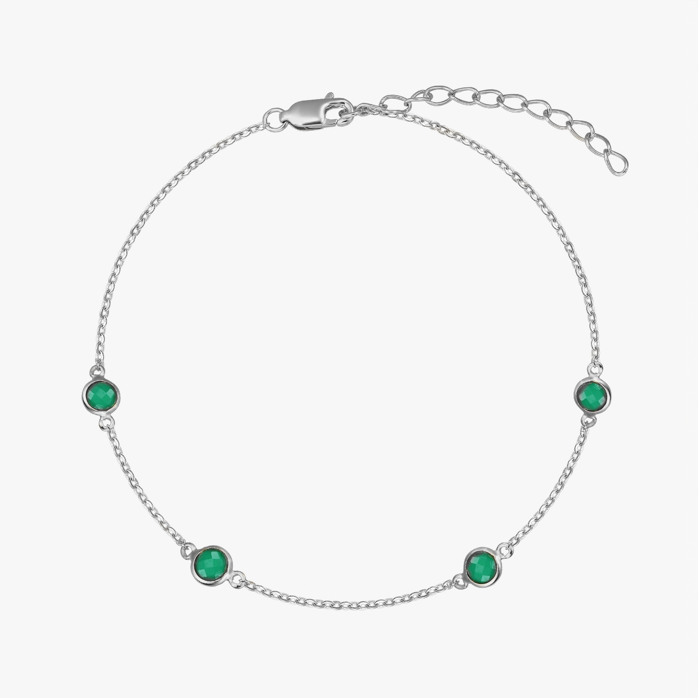 Ezüst Birthstone májusi karkötő - Zöld Onix - Indira