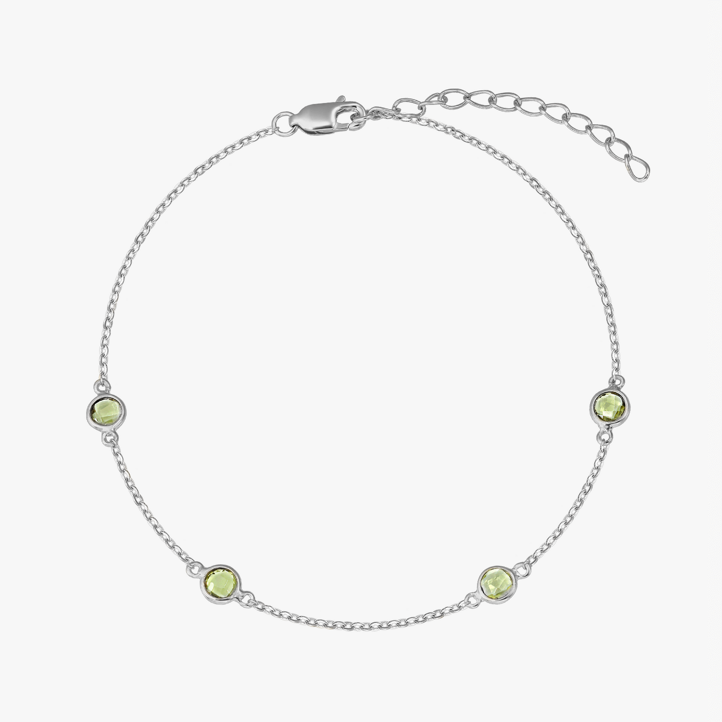 Ezüst Birthstone Augusztus Karkötő - Peridot - Indira