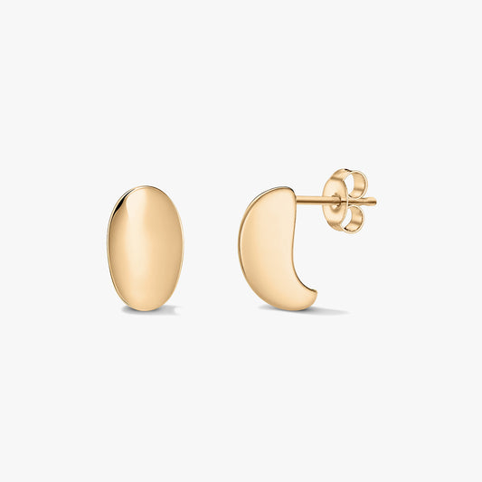 Golden half‑dome silver stud earrings shown on a white background, with one earring in front view and the other in side view showing the post and butterfly clutch.