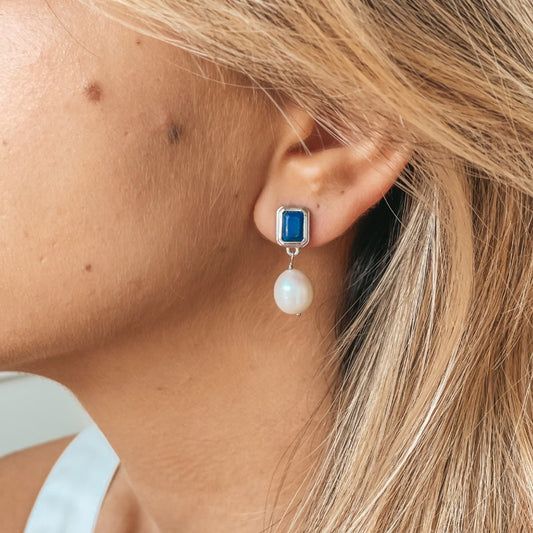 Cercei din argint Antique - Lapis, Perle Naturale - Indira