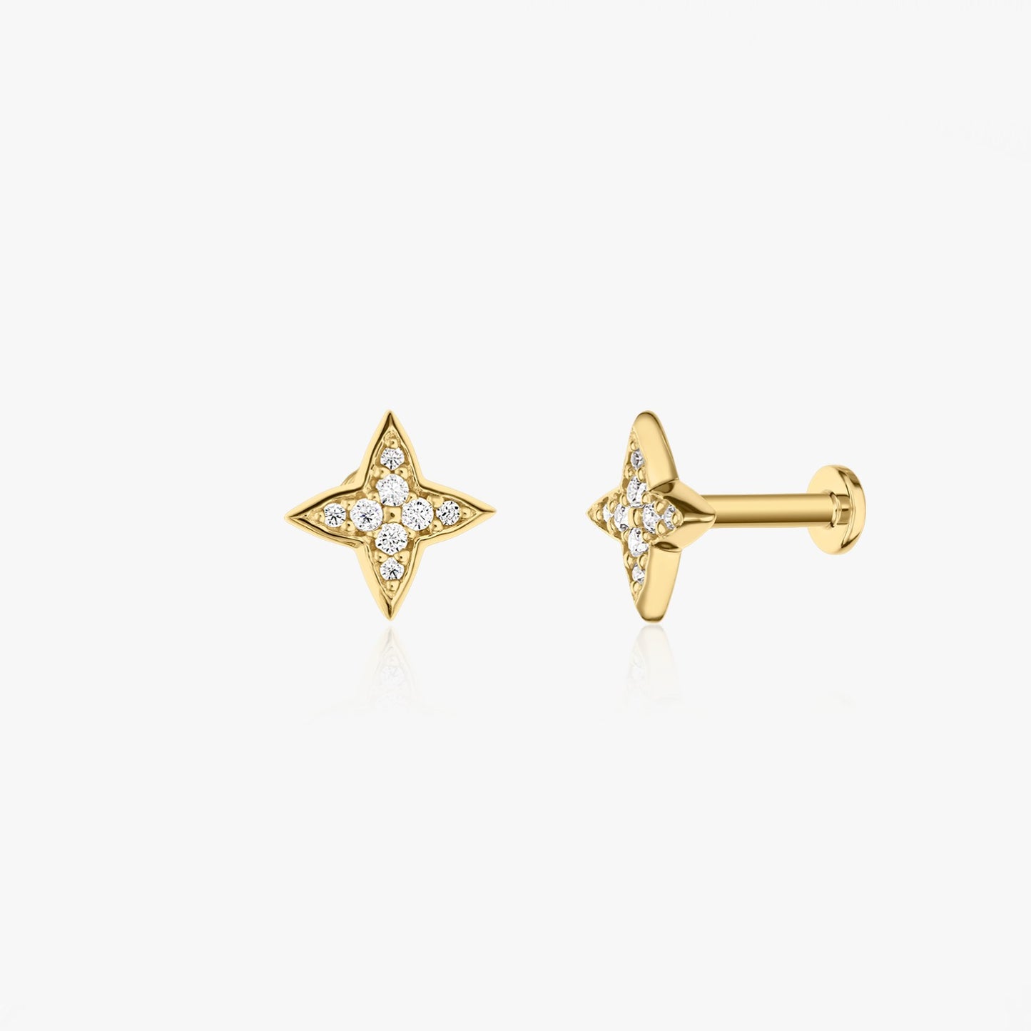Cercei piercing labret din aur galben Shining Star - Zirconiu