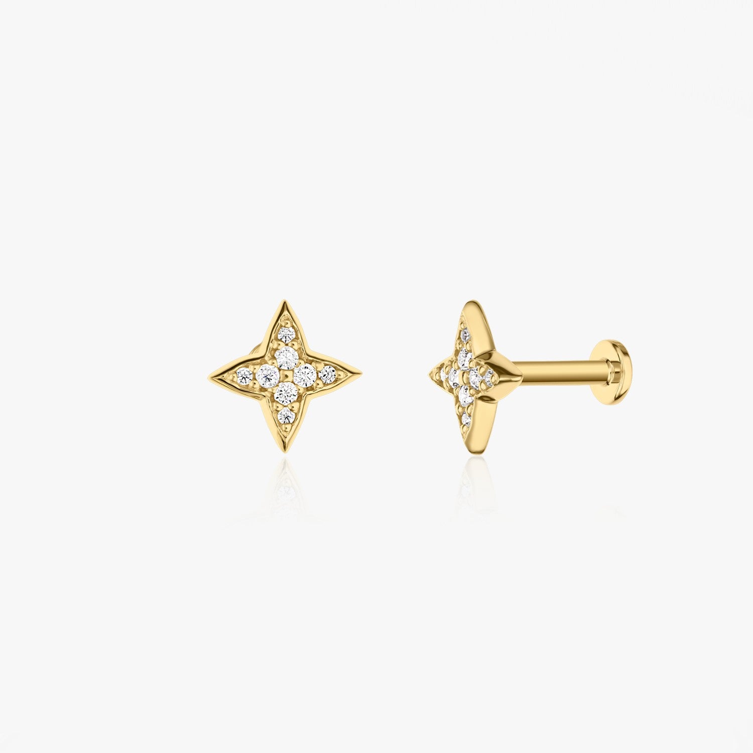Cercei piercing labret din aur galben Shining Star - Zirconiu