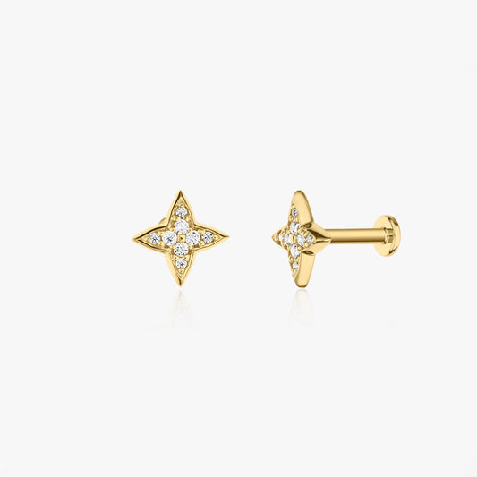 Cercei piercing labret din aur galben Shining Star - Zirconiu