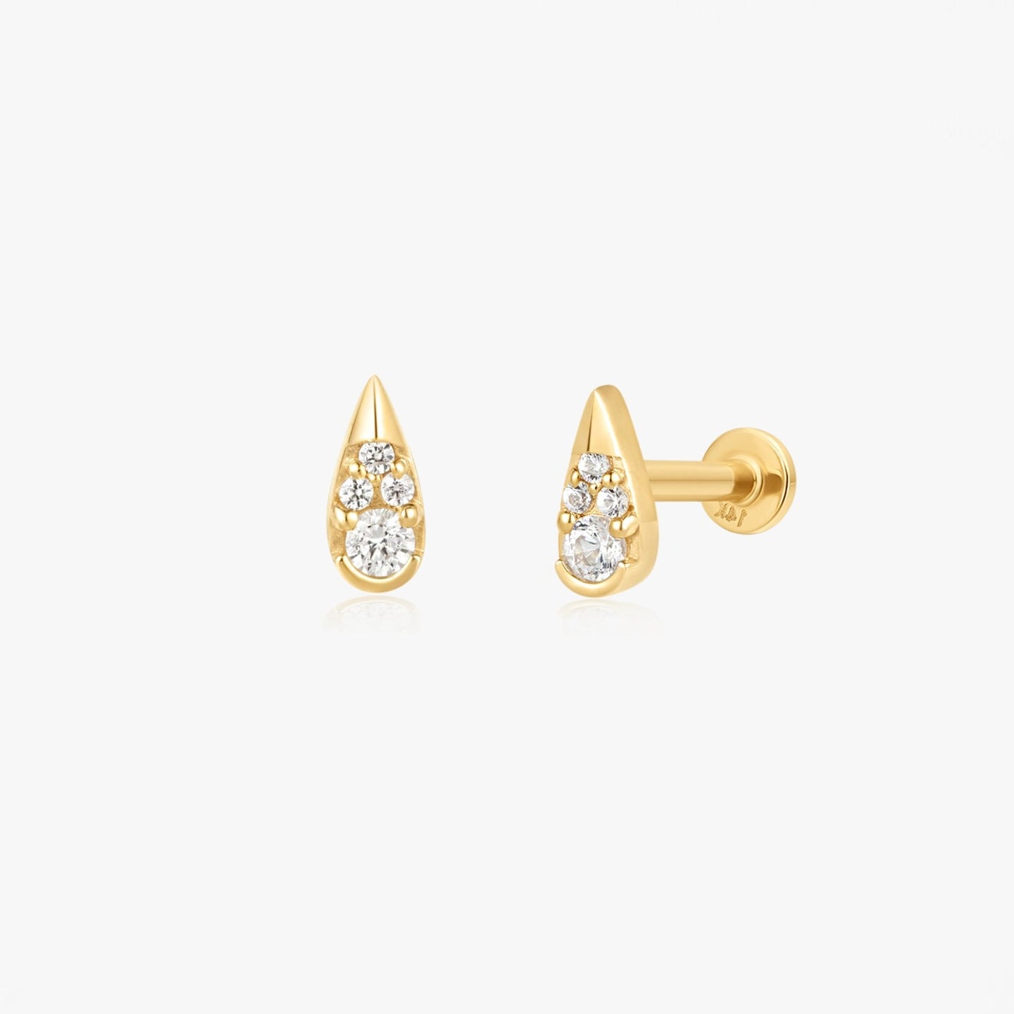 Sárga arany csepp alakú labret piercing fülbevaló - Cirkónia
