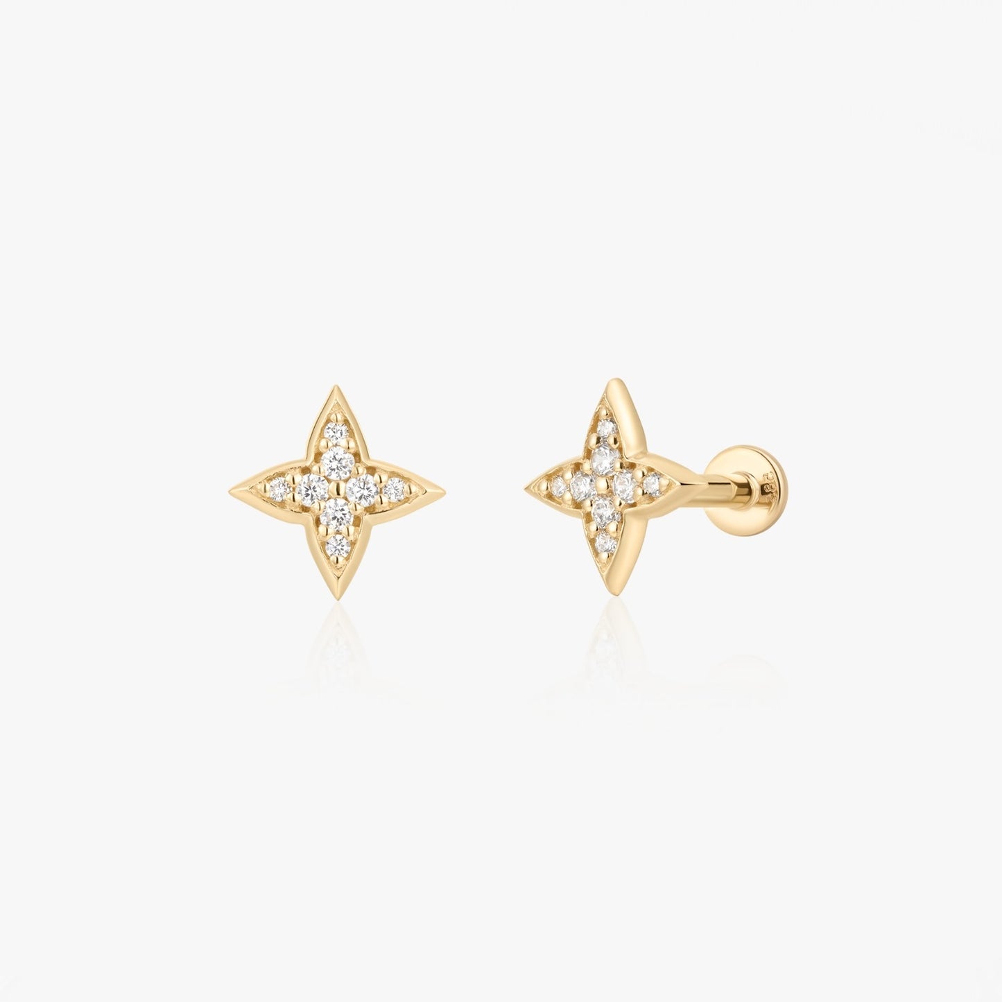 Cercei piercing labret din aur galben Shining Star - Zirconiu