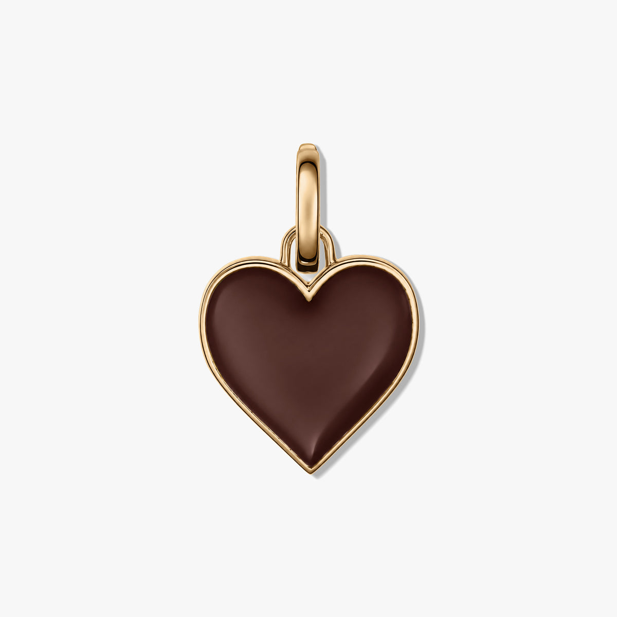 Heart-shaped sterling silver (925) pendant with a smooth brown enamel center and polished bail, isolated on a white background.