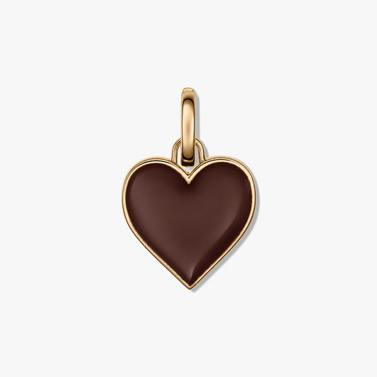 Heart-shaped sterling silver (925) pendant with a smooth brown enamel center and polished bail, isolated on a white background.